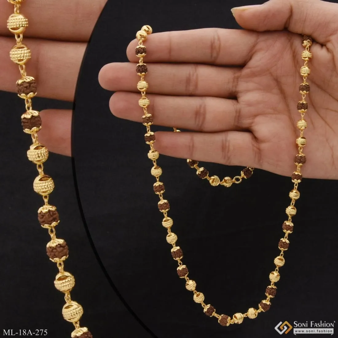 1 Gram Gold Forming Expensive-Looking Design High-Quality Mala for Men - Style A275