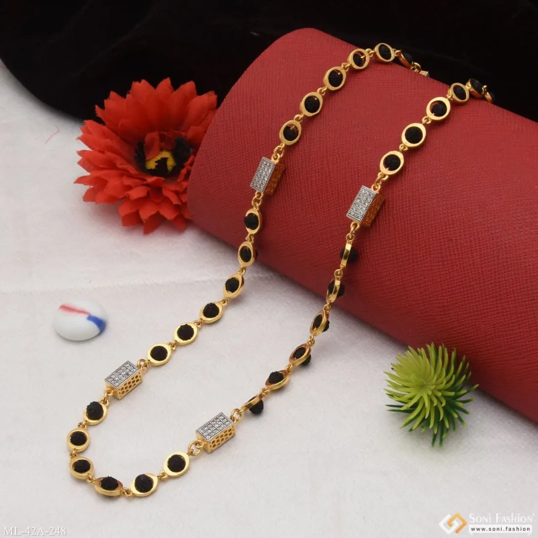 1 Gram Gold Plated Best Quality Elegant Design Rudraksha Mala For Men - Style A248