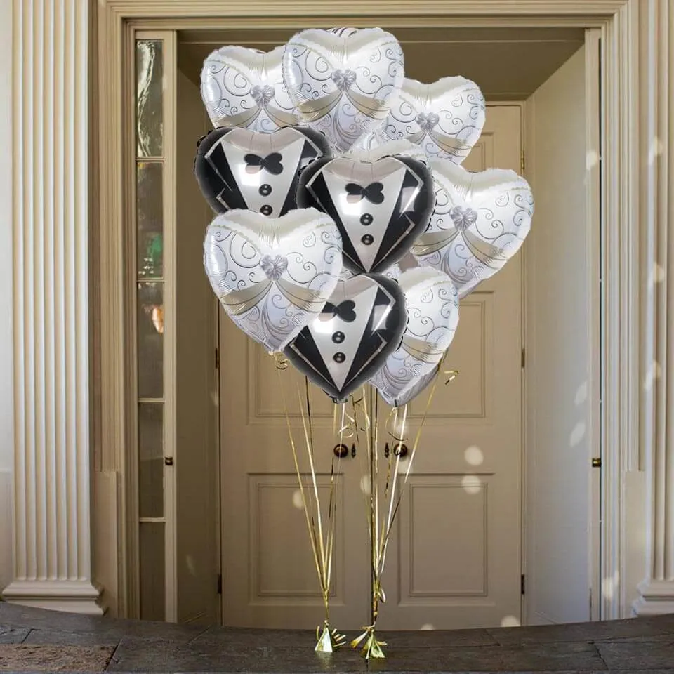 1 Pair 20" Heart Shaped Bride and Groom Mylar Foil Helium Air Balloons