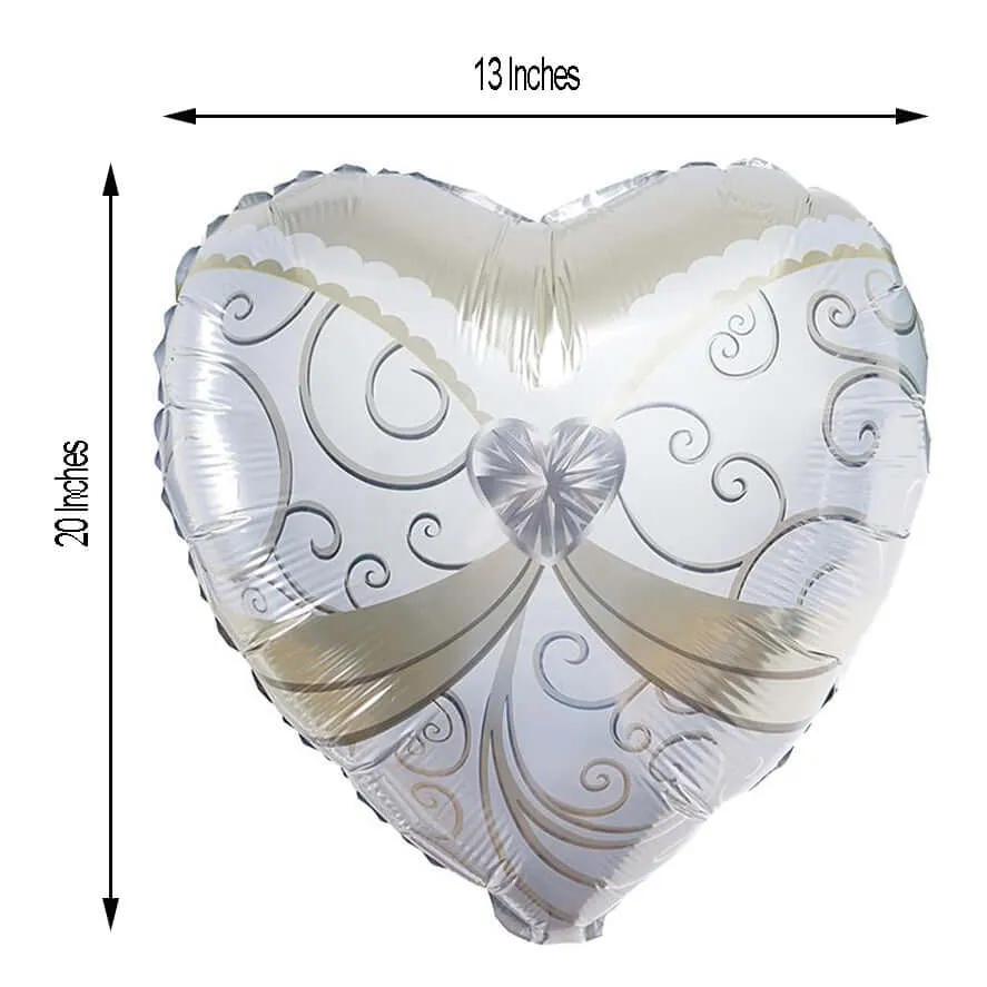 1 Pair 20" Heart Shaped Bride and Groom Mylar Foil Helium Air Balloons