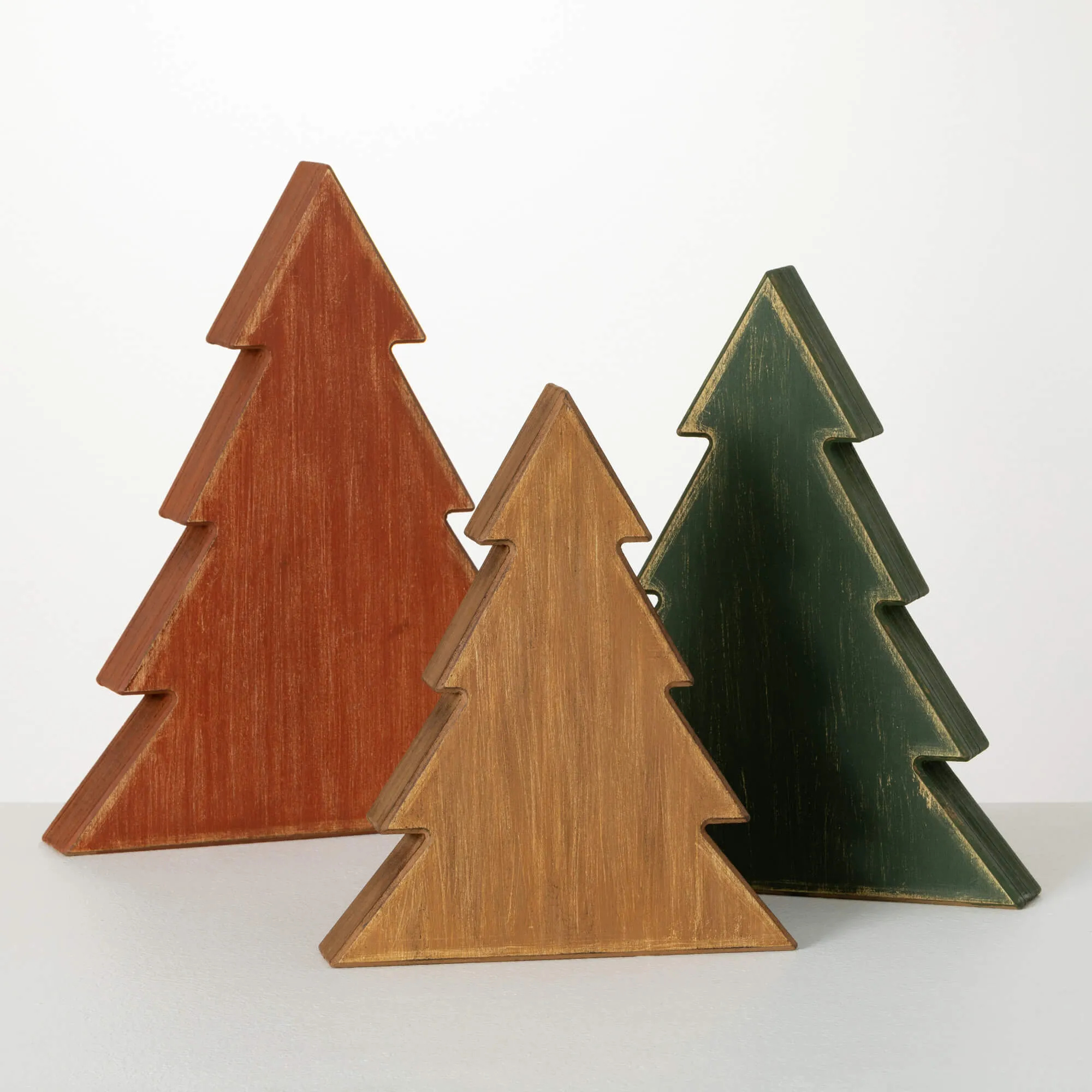 11.5"H, 13.5"H and 15.5"H Sullivans Wooden Tree Block - Set of 3, Christmas Decor, Multicolored