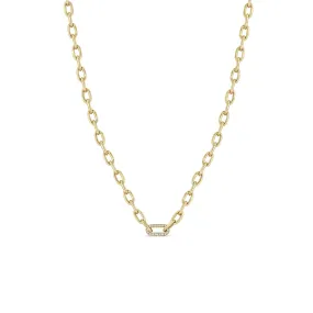 14k Gold Medium Square Oval Chain with Pavé Diamond Link Necklace