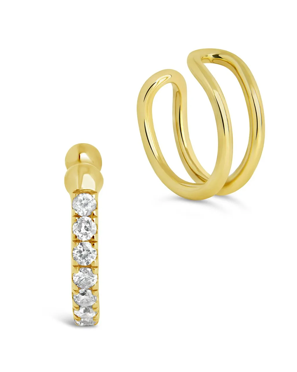 14K Gold Simple Diamond Ear Cuff  Earring Set of 2