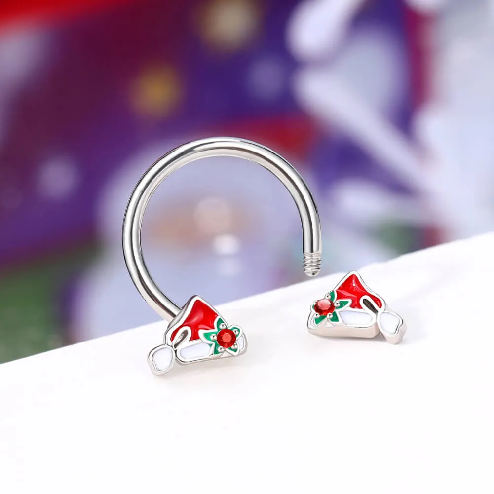 16G Santa's Red Hat Horseshoe Ring Helix Earrings