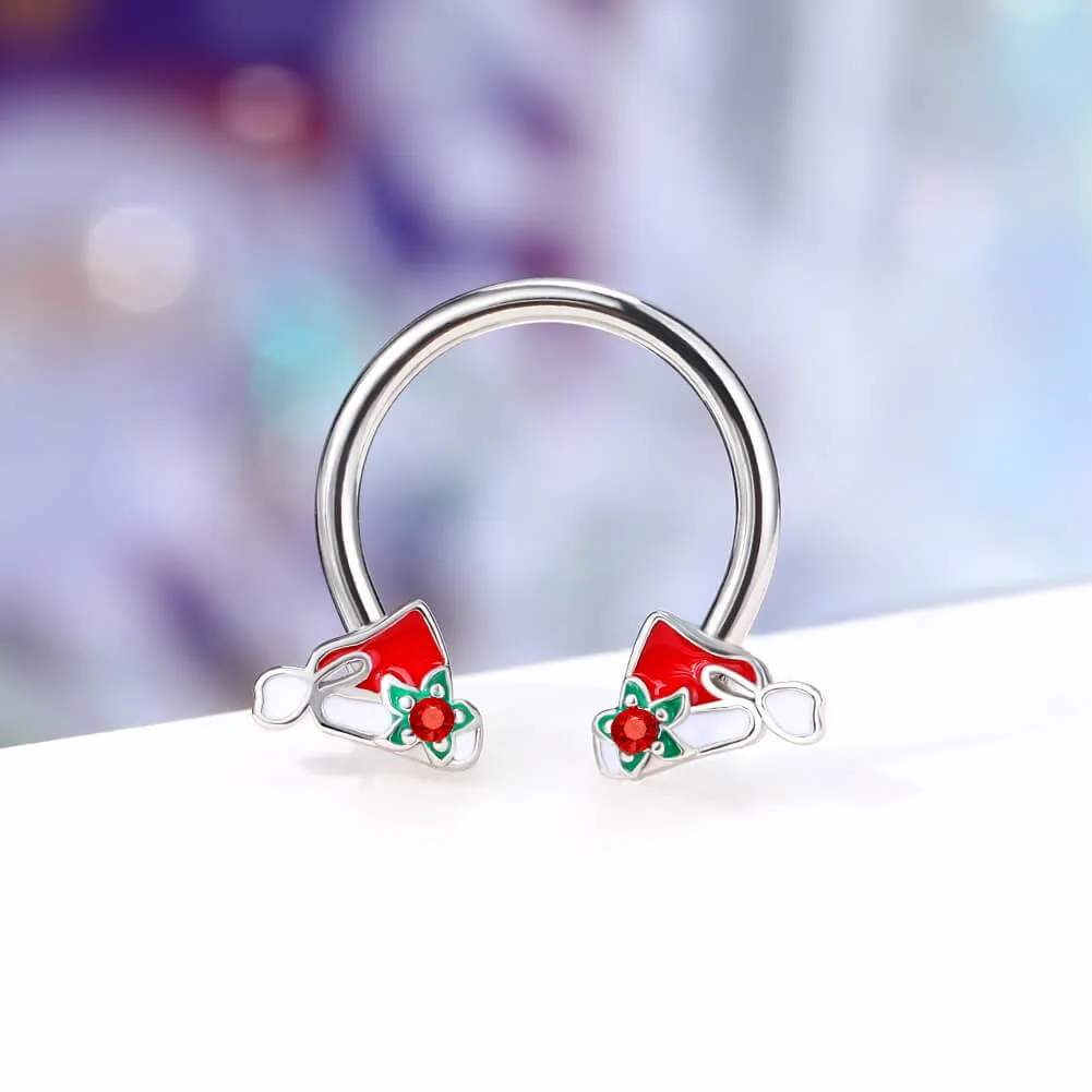 16G Santa's Red Hat Horseshoe Ring Helix Earrings