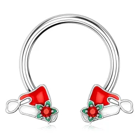 16G Santa's Red Hat Horseshoe Ring Helix Earrings