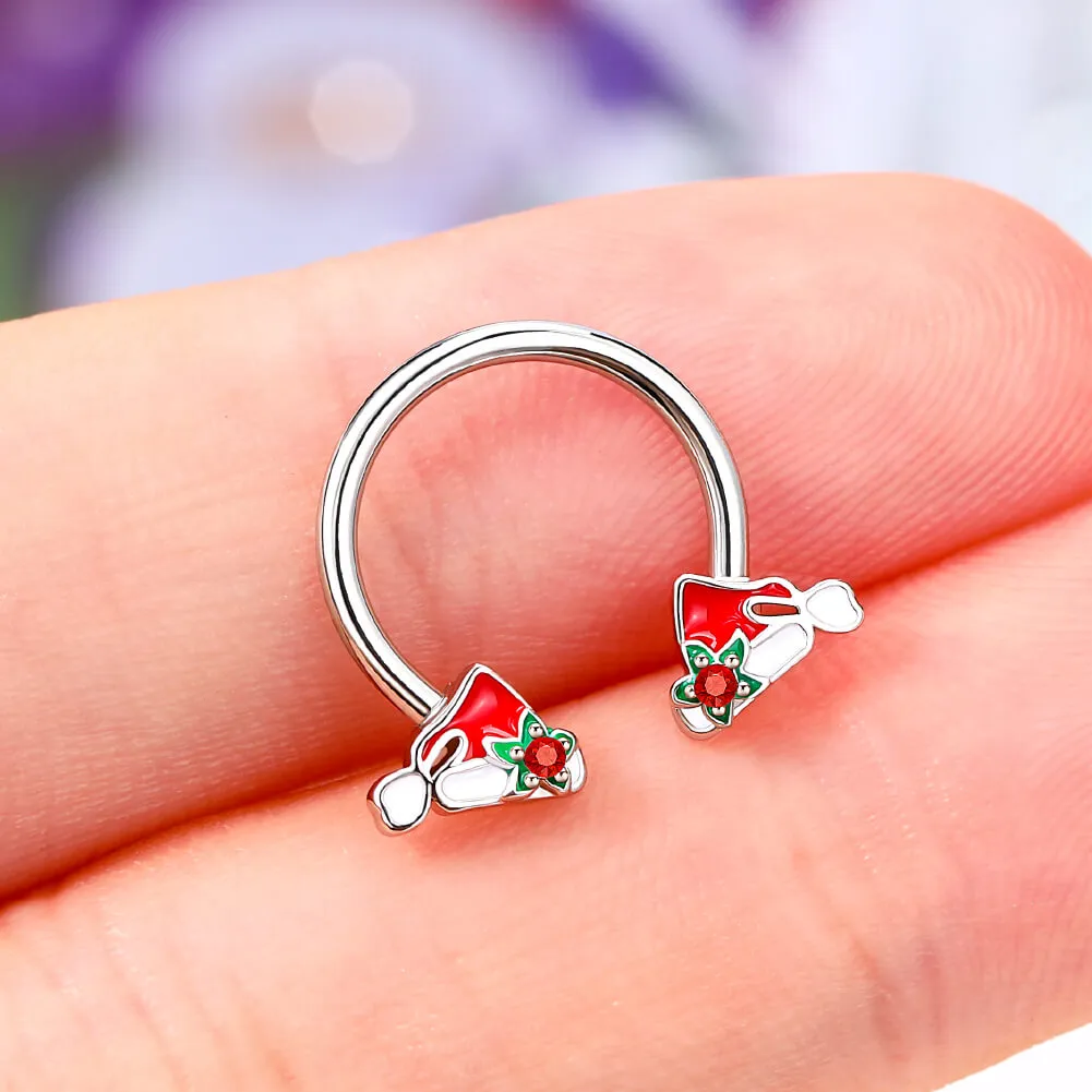 16G Santa's Red Hat Horseshoe Ring Helix Earrings