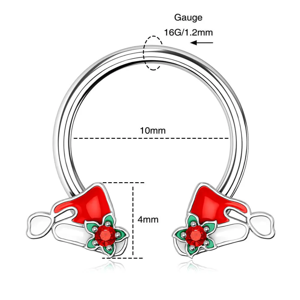 16G Santa's Red Hat Horseshoe Ring Helix Earrings