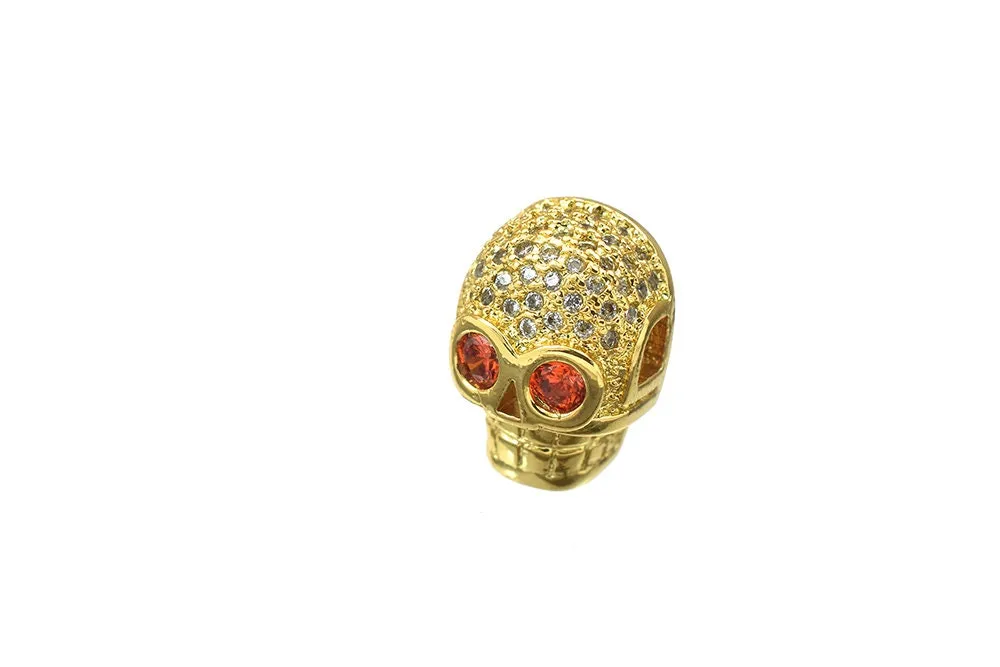 18K Gold Filled Look, CZ Skull Spacer Beads, Micro Pave Rhinestone Beads in 3 Colors for Edgy Jewelry Design