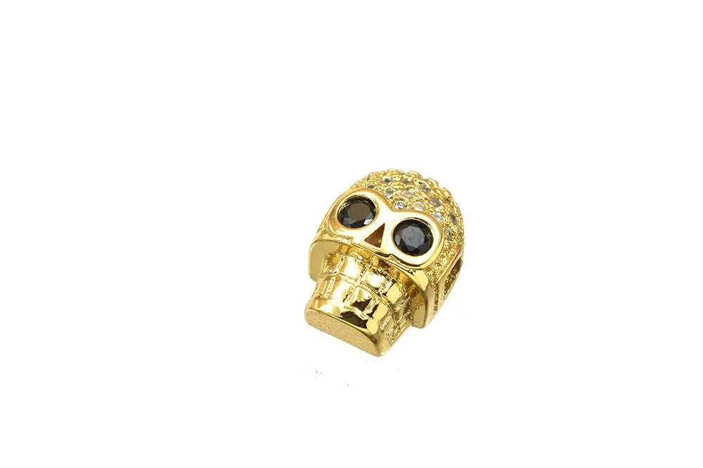 18K Gold Filled Look, CZ Skull Spacer Beads, Micro Pave Rhinestone Beads in 3 Colors for Edgy Jewelry Design