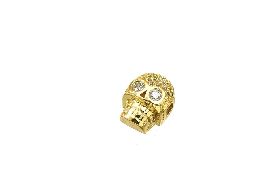 18K Gold Filled Look, CZ Skull Spacer Beads, Micro Pave Rhinestone Beads in 3 Colors for Edgy Jewelry Design