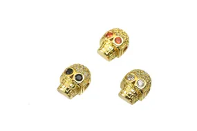 18K Gold Filled Look, CZ Skull Spacer Beads, Micro Pave Rhinestone Beads in 3 Colors for Edgy Jewelry Design