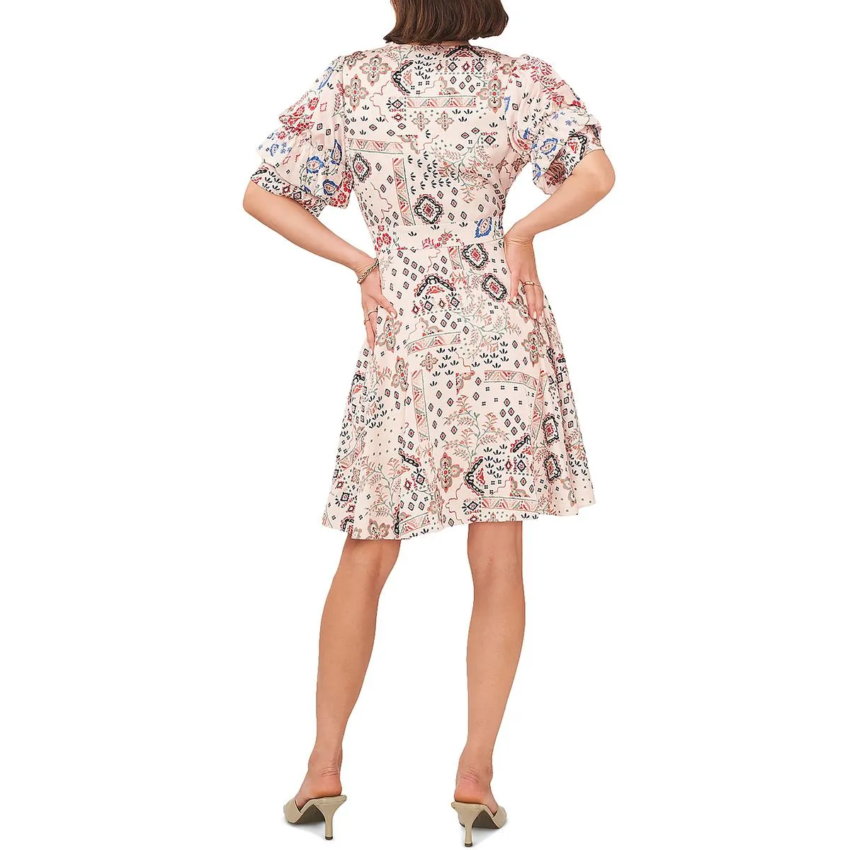 1.State Womens Above Knee Printed Fit & Flare Dress