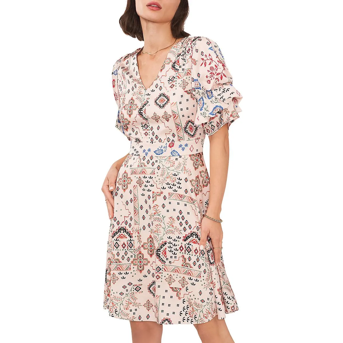 1.State Womens Above Knee Printed Fit & Flare Dress