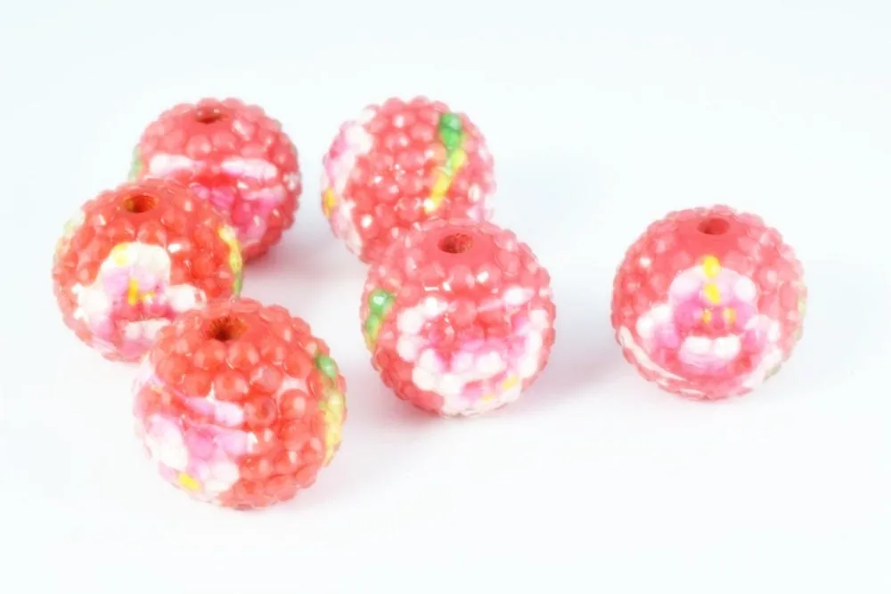 22mm  Garden Floral Resin Wooden Round Beads, Wooden beads, Wholesale Bead, Basketball Wives Bead,Rhinestone Beads,Resin beads