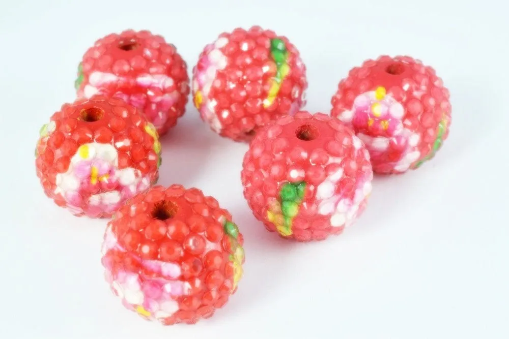 22mm  Garden Floral Resin Wooden Round Beads, Wooden beads, Wholesale Bead, Basketball Wives Bead,Rhinestone Beads,Resin beads