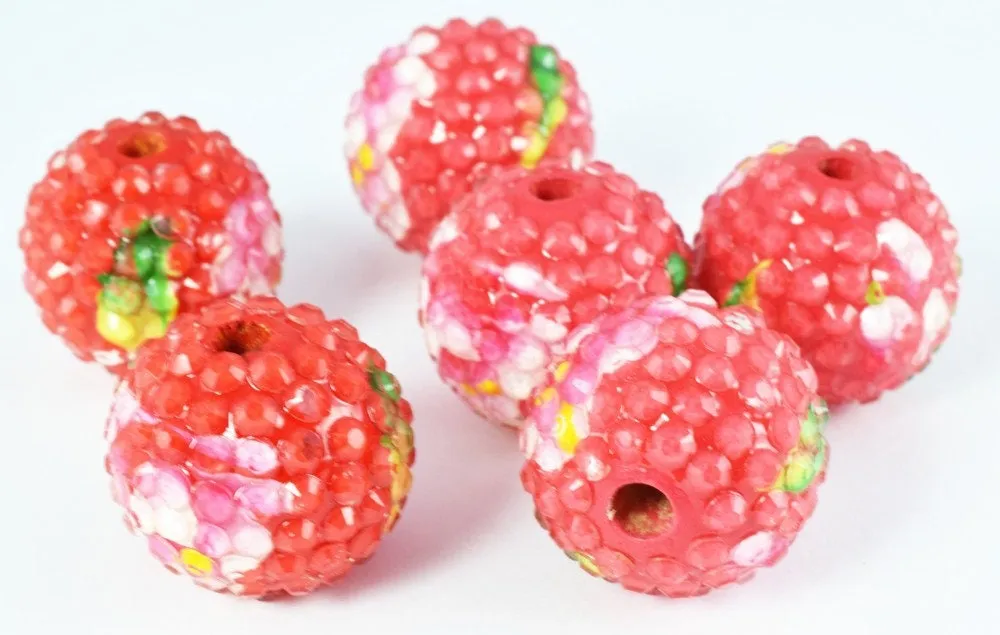 22mm  Garden Floral Resin Wooden Round Beads, Wooden beads, Wholesale Bead, Basketball Wives Bead,Rhinestone Beads,Resin beads