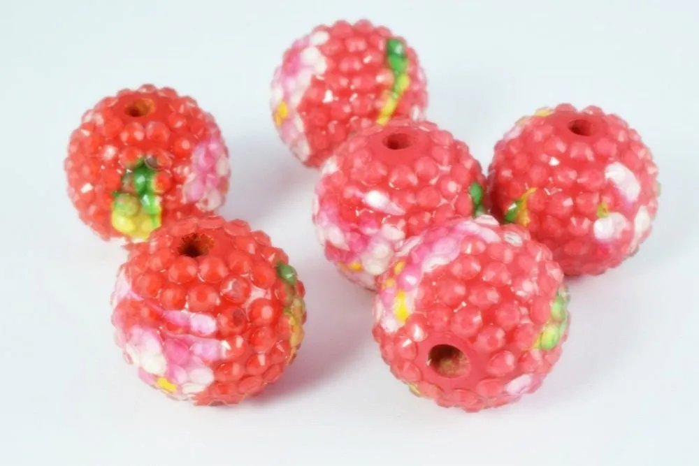 22mm  Garden Floral Resin Wooden Round Beads, Wooden beads, Wholesale Bead, Basketball Wives Bead,Rhinestone Beads,Resin beads