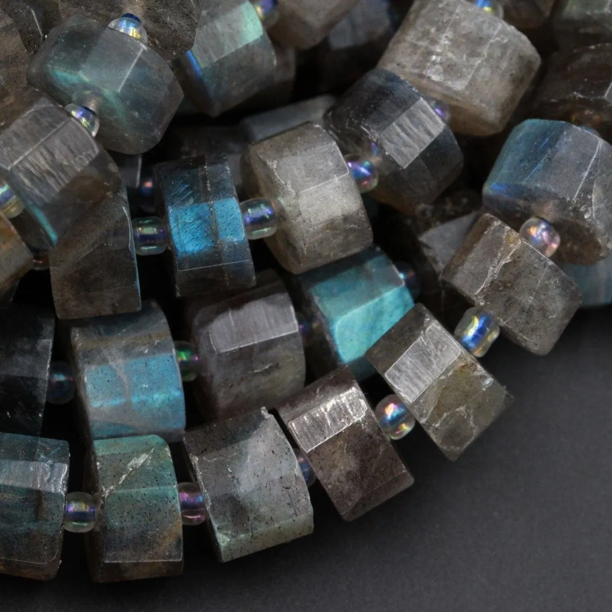 AAA Faceted Labradorite Rondelle Beads Flashy Natural Rainbow Fire Faceted 10mm 12mm Wheel Cylinder Rondelle Beads 16" Strand