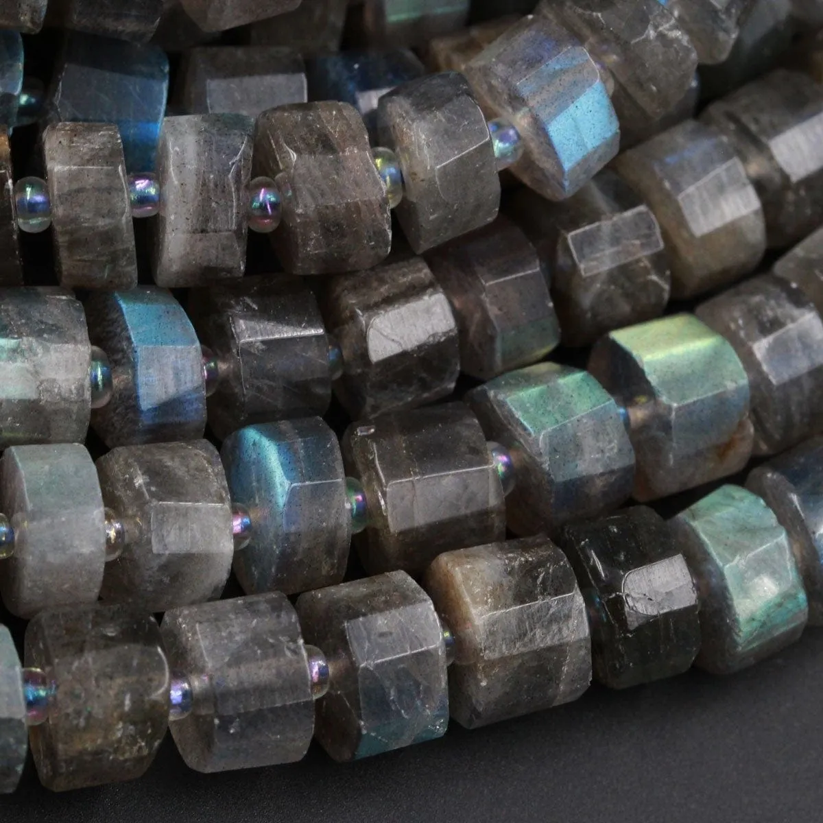 AAA Faceted Labradorite Rondelle Beads Flashy Natural Rainbow Fire Faceted 10mm 12mm Wheel Cylinder Rondelle Beads 16" Strand