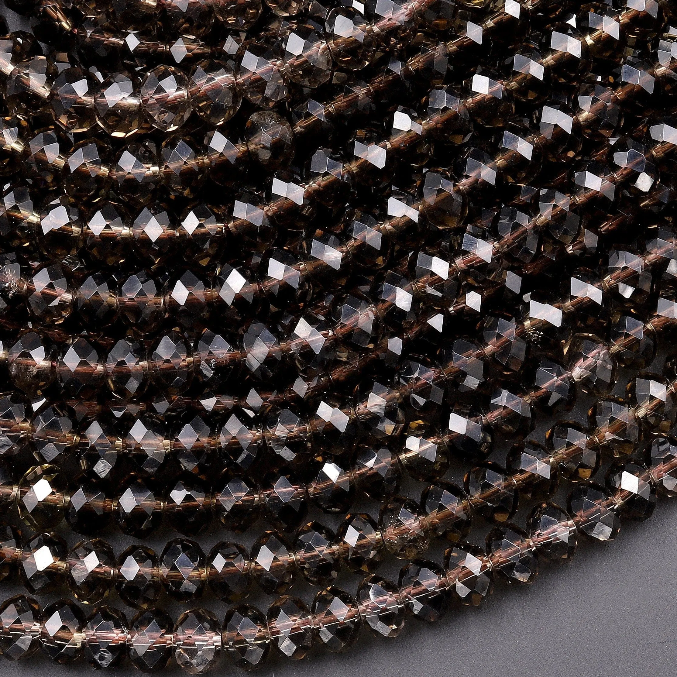 AAA Faceted Smoky Quartz Rondelle Beads 4mm 6mm Gemstone 15.5" Strand