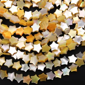 AAA Iridescent Hand Carved Natural Golden Yellow Mother of Pearl Shell Star Beads 6mm 8mm15.5" Strand