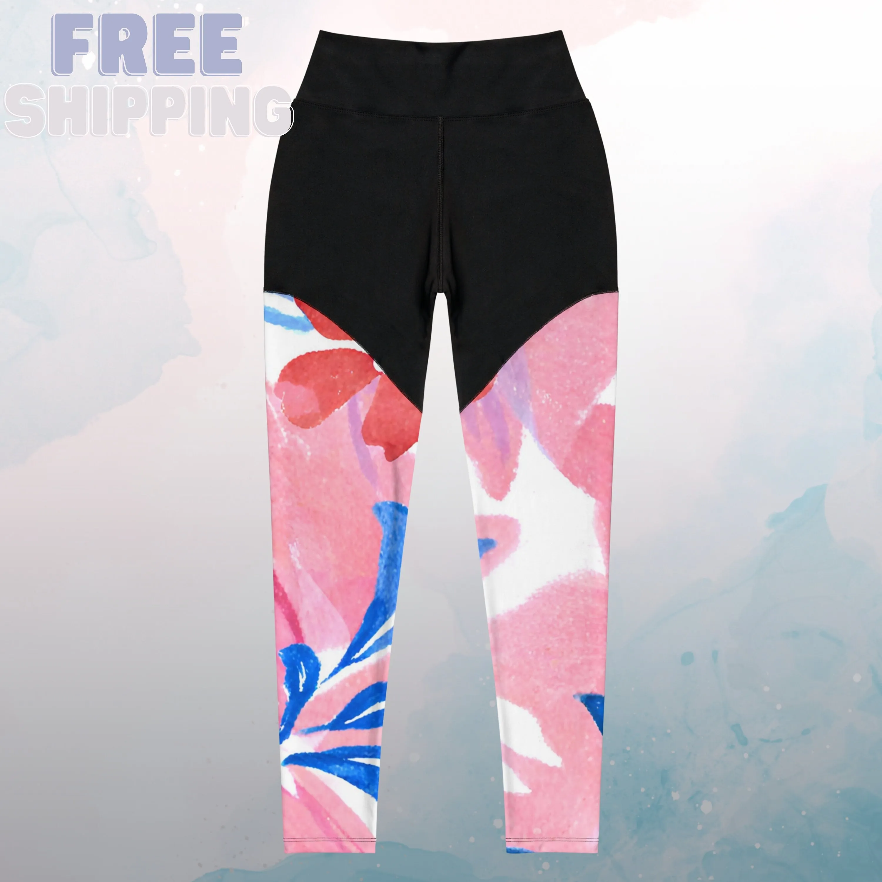 Abstract Patriotic Floral Pattern on High Impact Sports Leggings for Ladies Gift