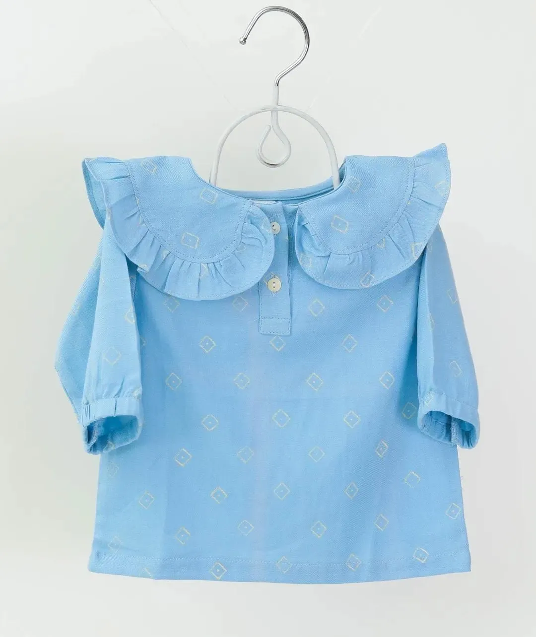 Adorable sky blue frill tops, 100% cotton for babies and toddlers (0 months - 5 years)