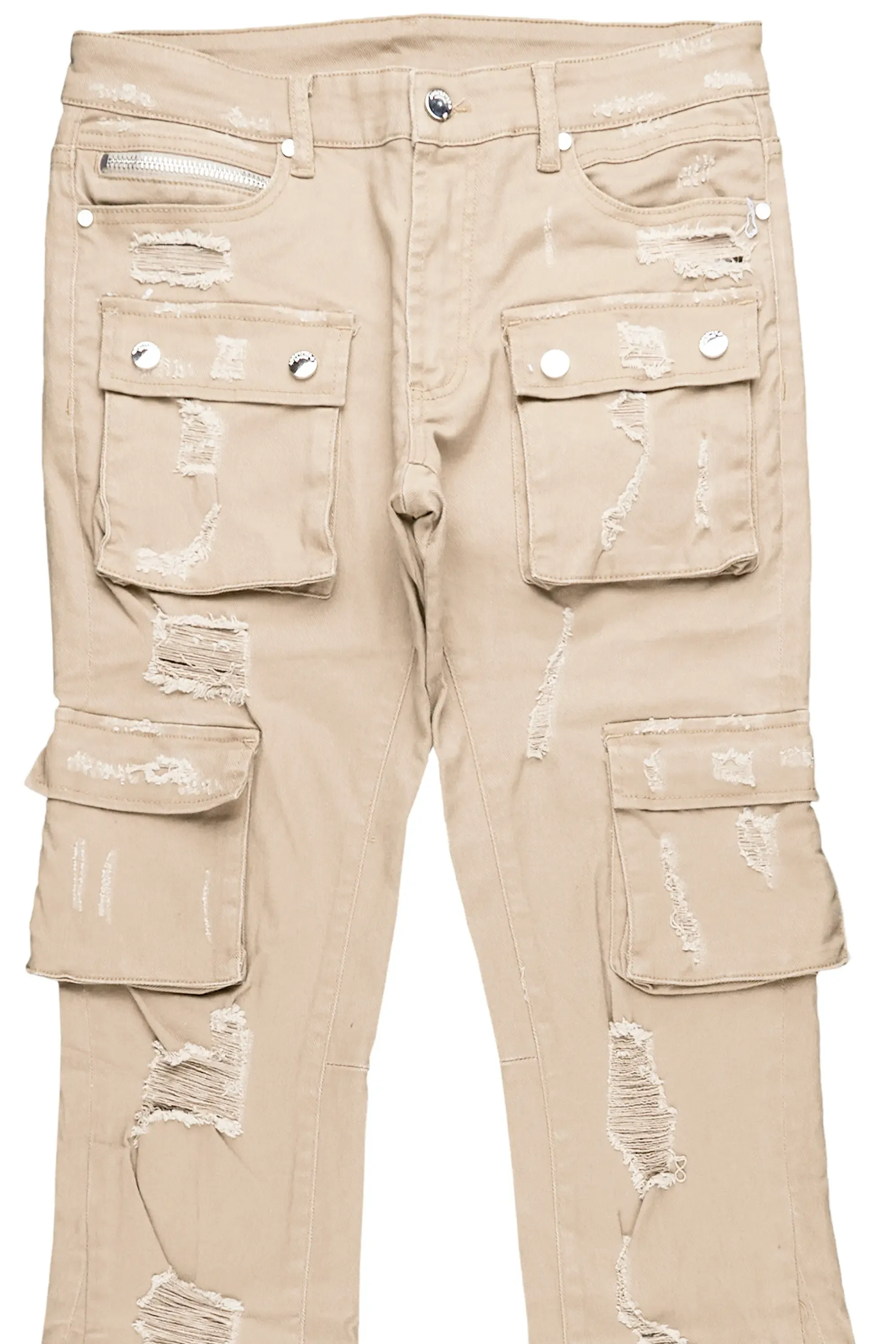 Adriel Beige Cargo Stacked Flare Jean