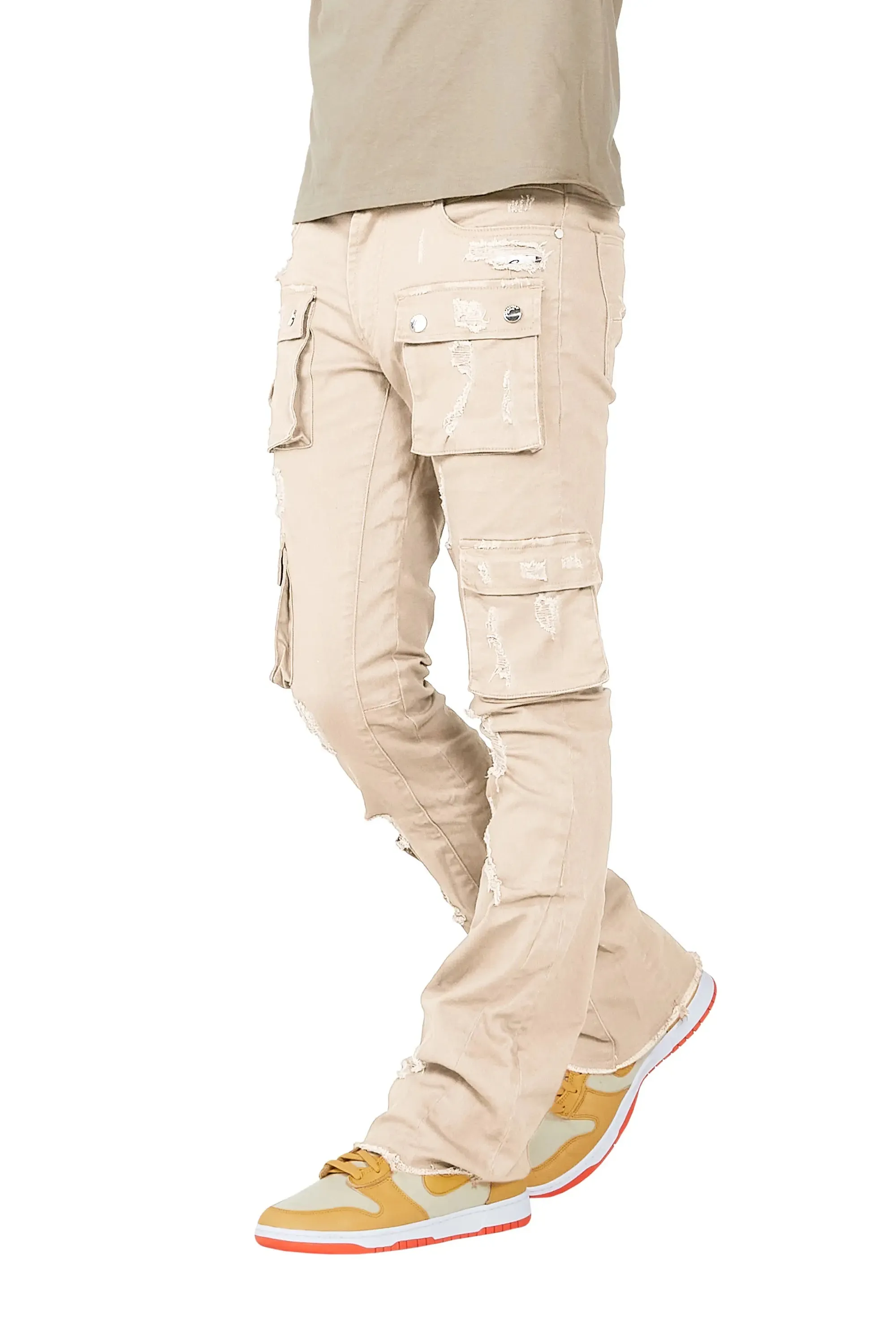 Adriel Beige Cargo Stacked Flare Jean