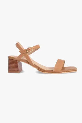 Alisia Tan Square Toe Ankle Strap Mid Heel