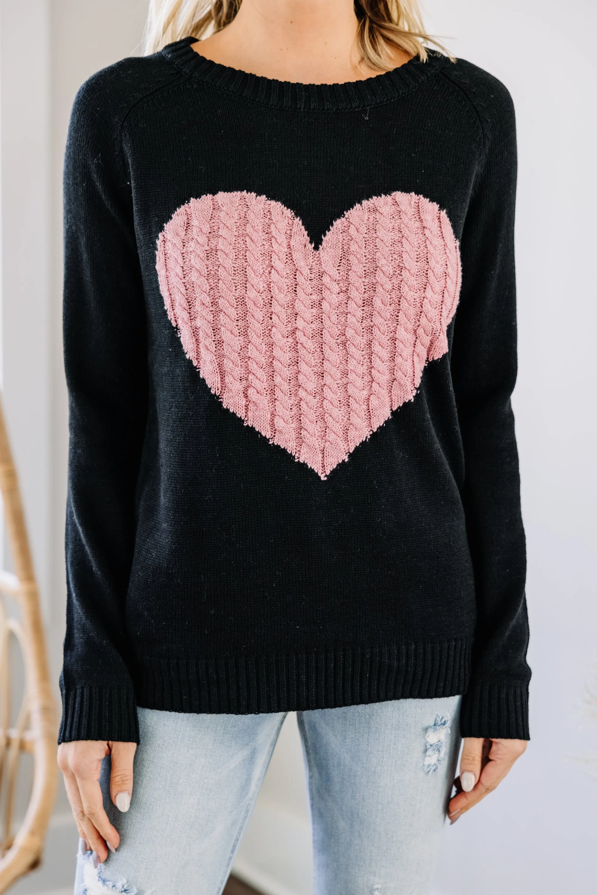 All For Love Black And Pink Heart Sweater