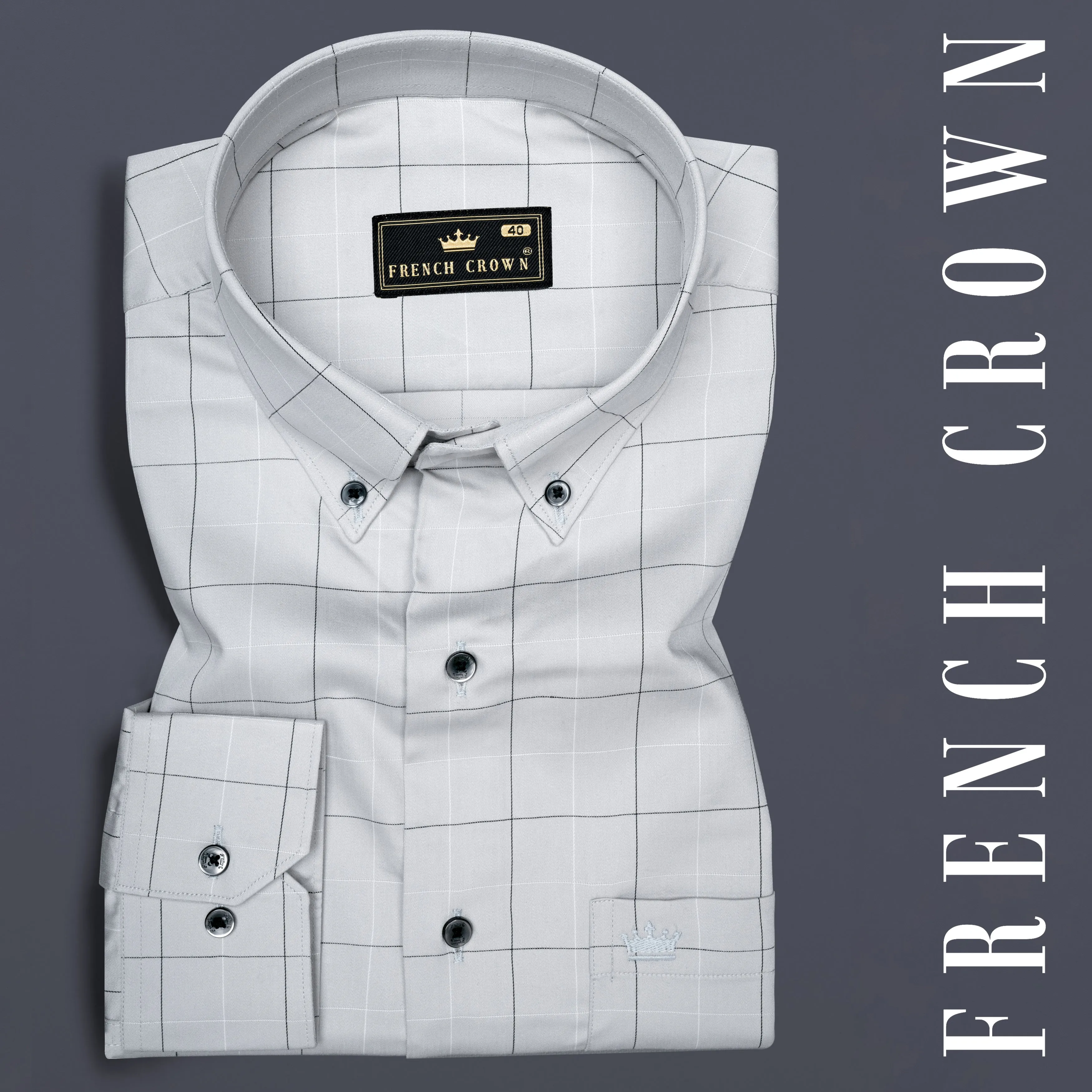 Aluminium Gray Windowpane Twill Cotton Shirt