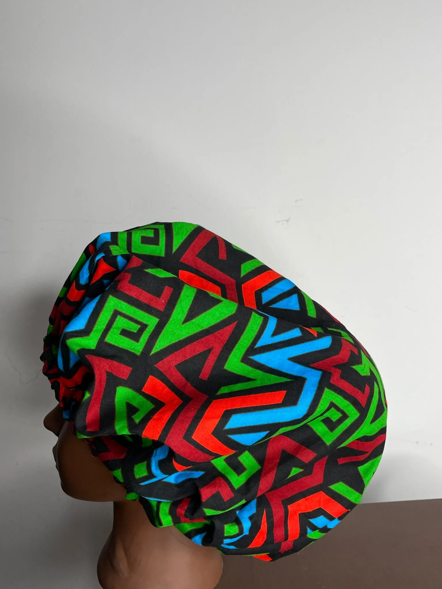 Ankara Green and Red Multicoloured Hair Bonnet