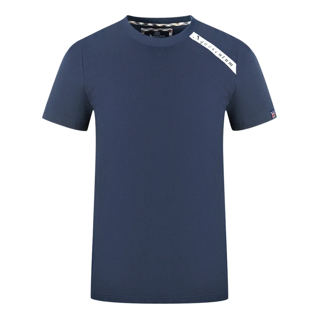 Aquascutum Shoulder Brand Logo Navy Blue T Shirt