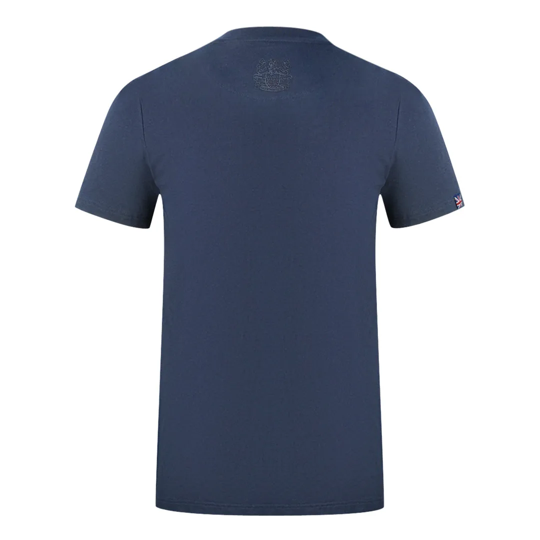 Aquascutum Shoulder Brand Logo Navy Blue T Shirt