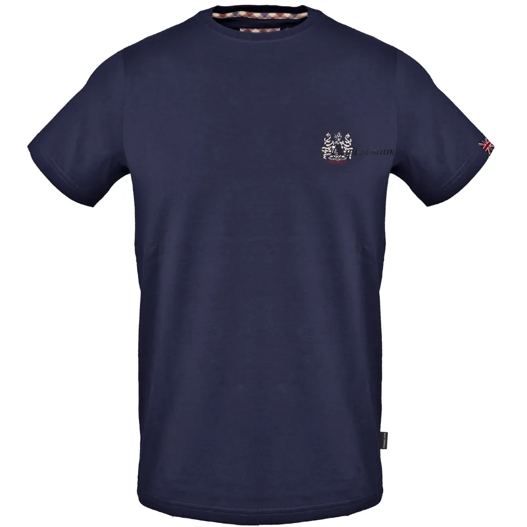 Aquascutum Small Aldis Chest Logo Navy Blue T Shirt