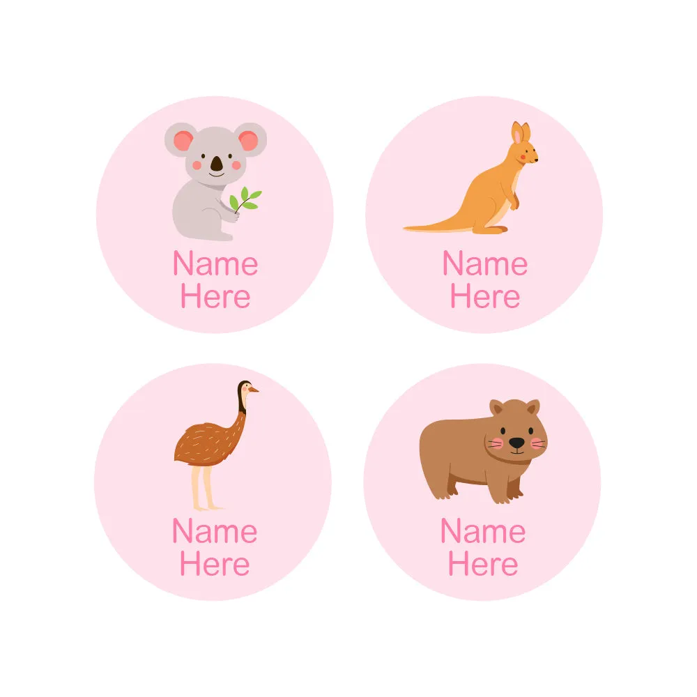 Aussie Animals Round Name Labels 30pk