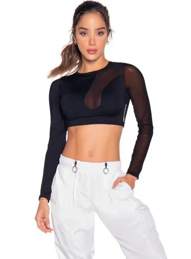 Babalu 9713 Mesh Inset Crop Long Sleeve Top