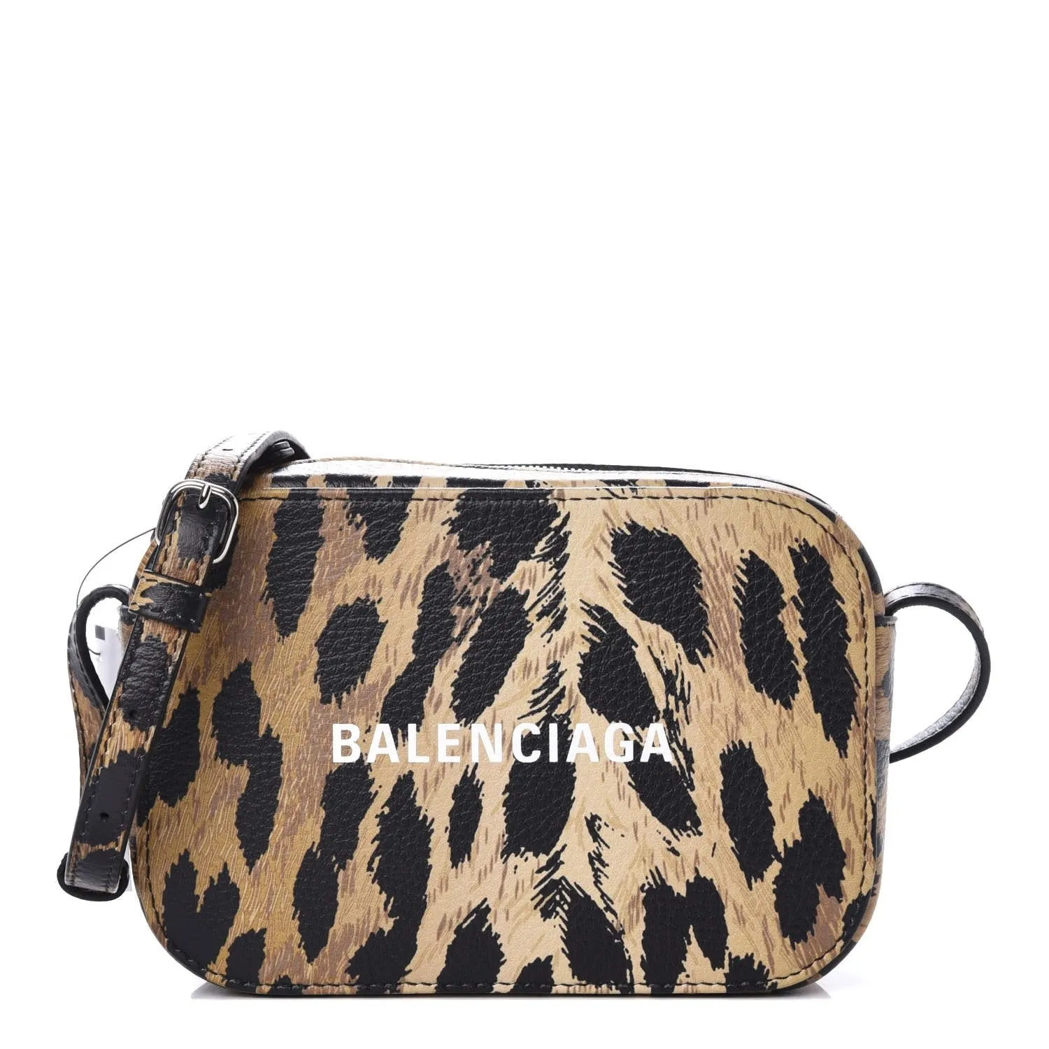 Balenciaga Calfskin Logo Printed Leopard XS Everyday Camera Bag