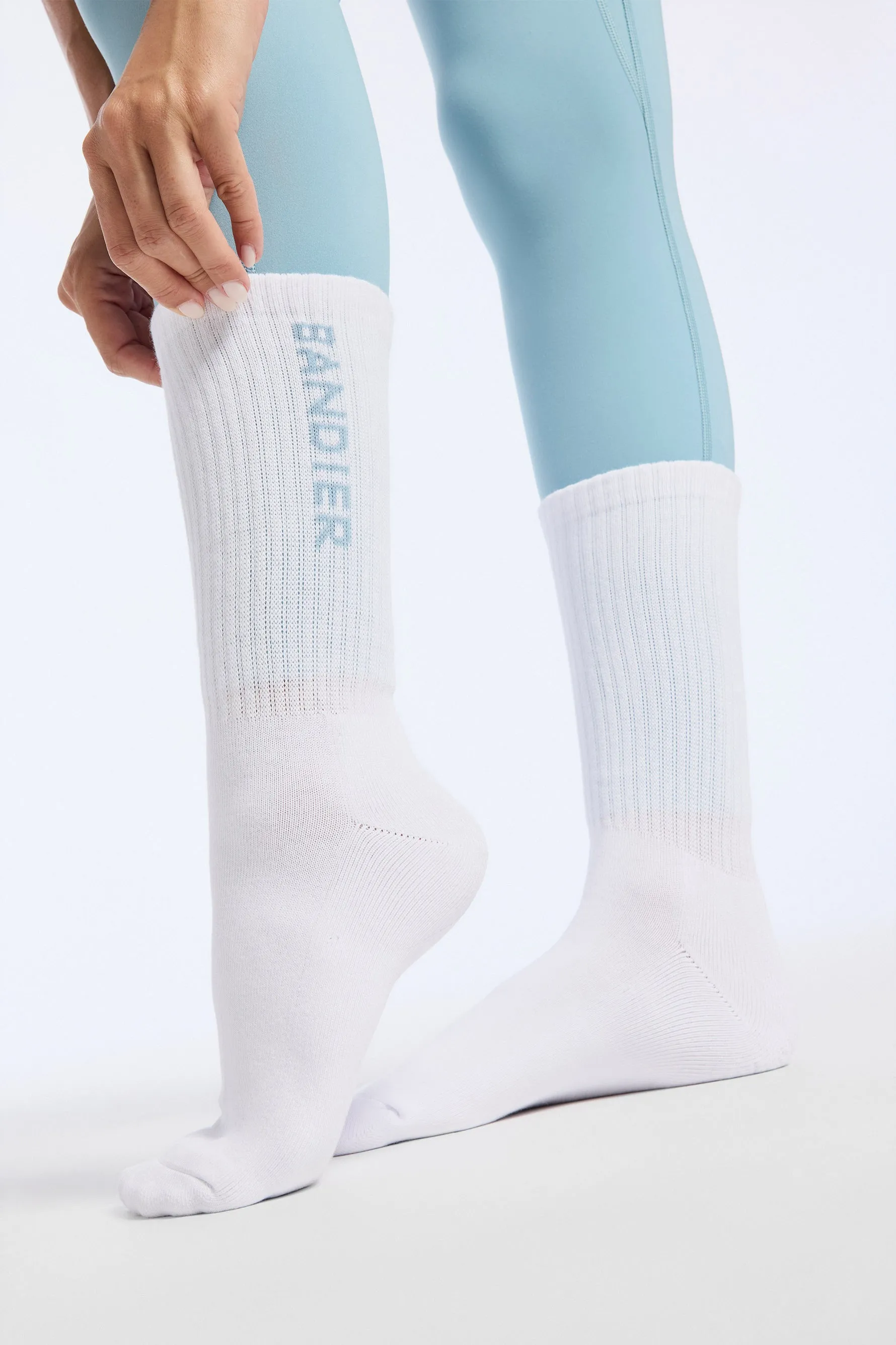 Bandier Logo Crew Sock - White/powder Blue