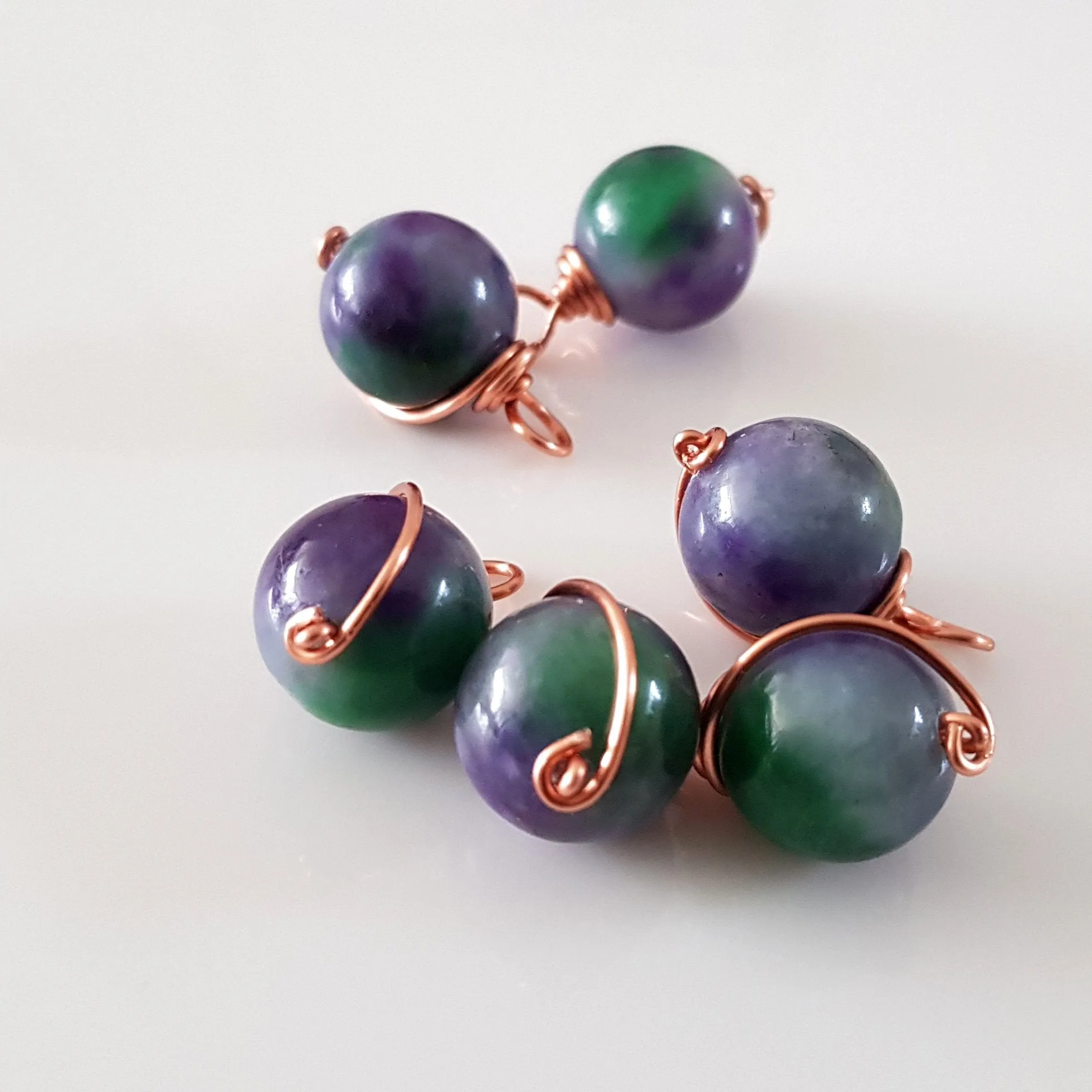 Bead Charm Copper Wrapped Dyed Stone 12 mm 3pc Pack Drop/Dangle | WC-002D