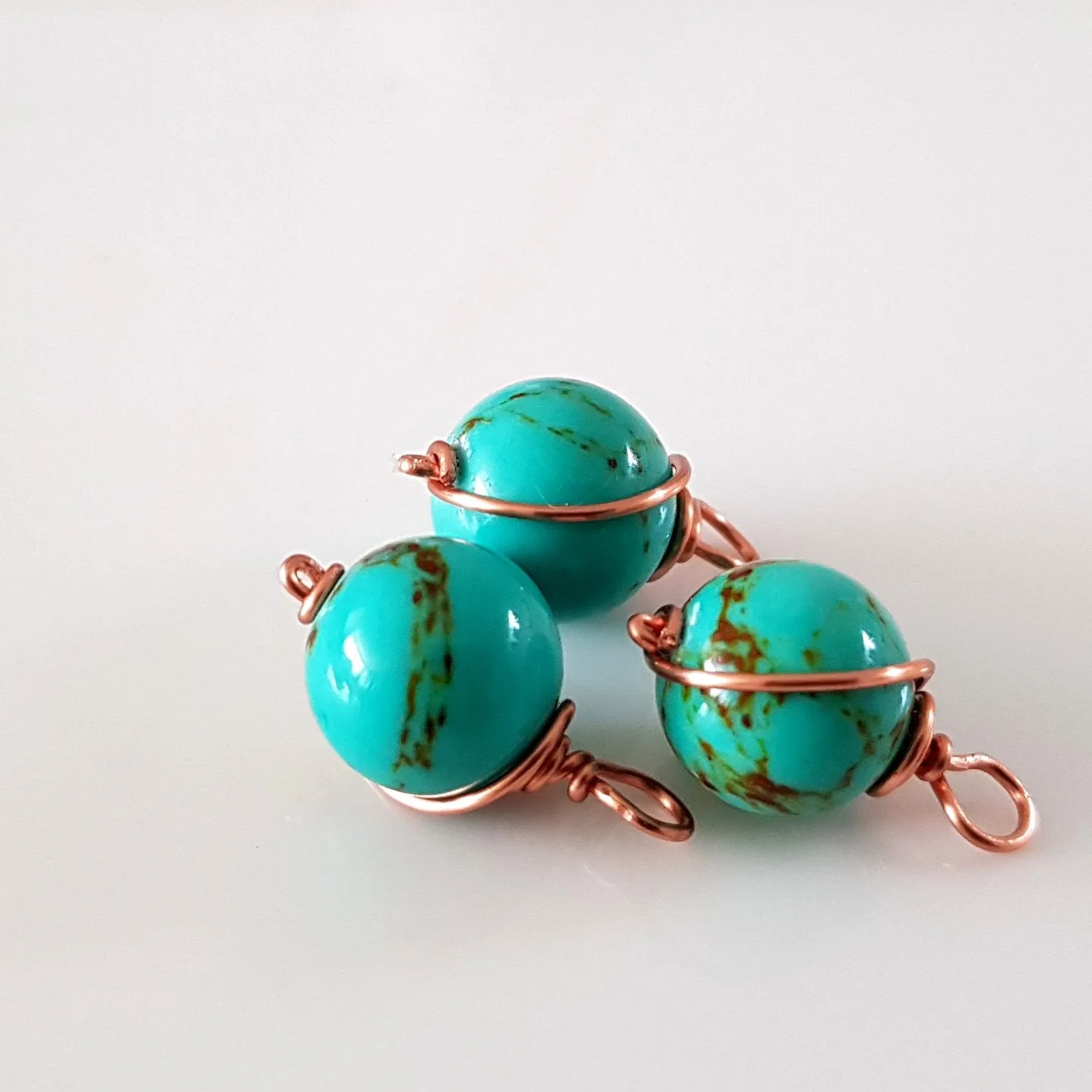 Bead Charm Copper Wrapped Dyed Stone 12 mm 3pc Pack Drop/Dangle | WC-002D