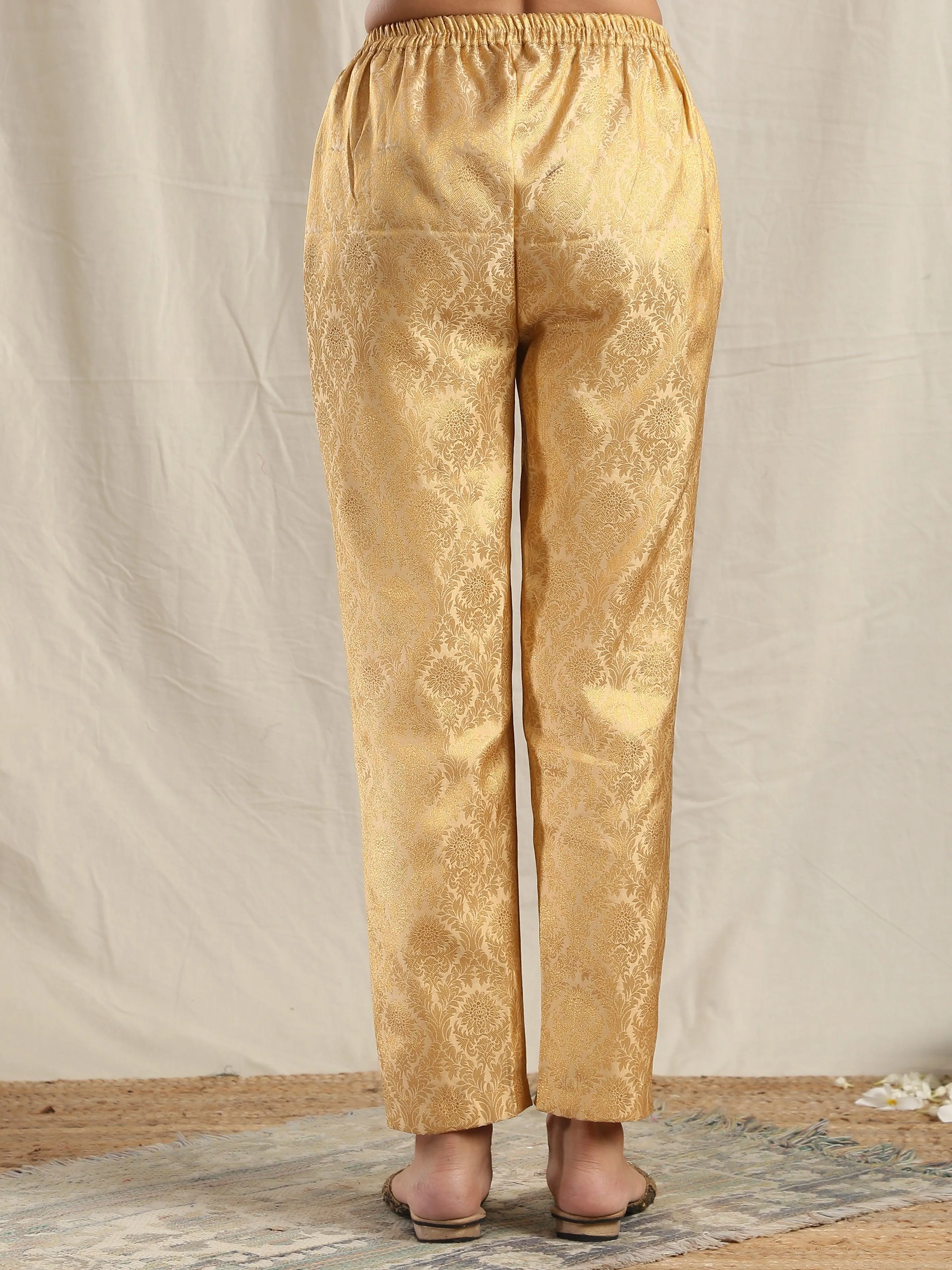 Beige Gold Modal Silk Flared Kurta Pant Set