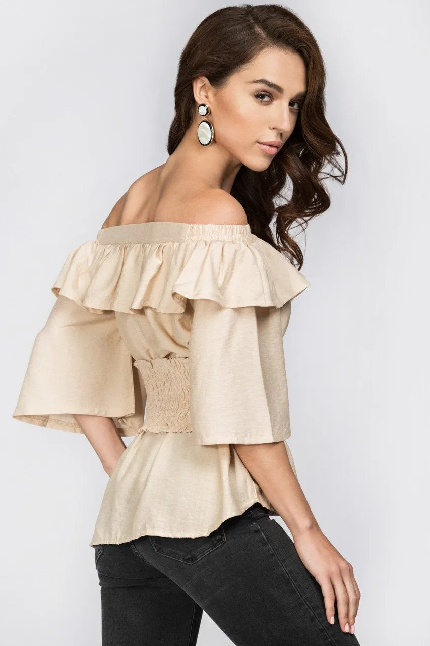 Beige Ruffled Off the Shoulder Corset Top