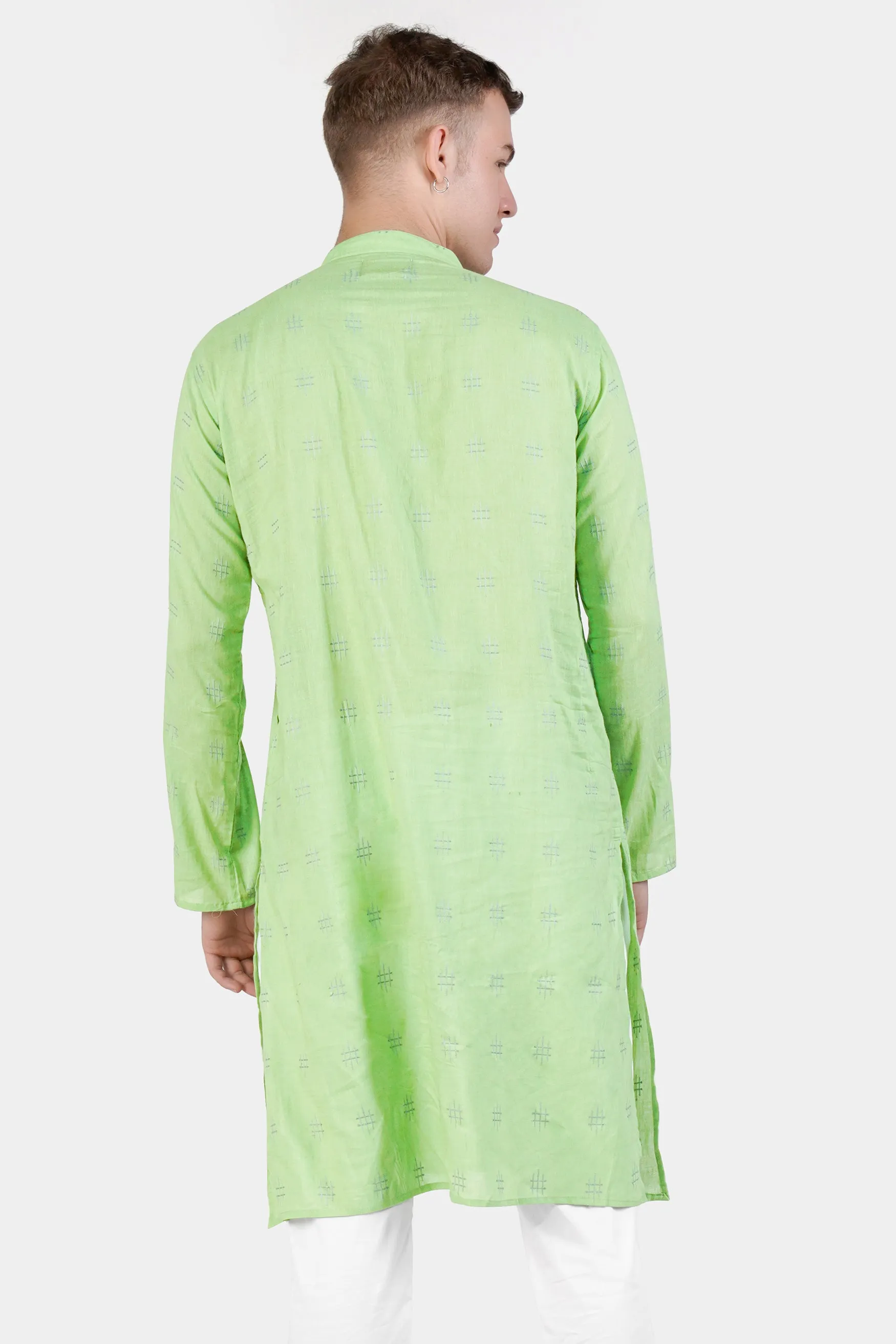 Beryl Green Dobby Textured Premium Giza Cotton Kurta