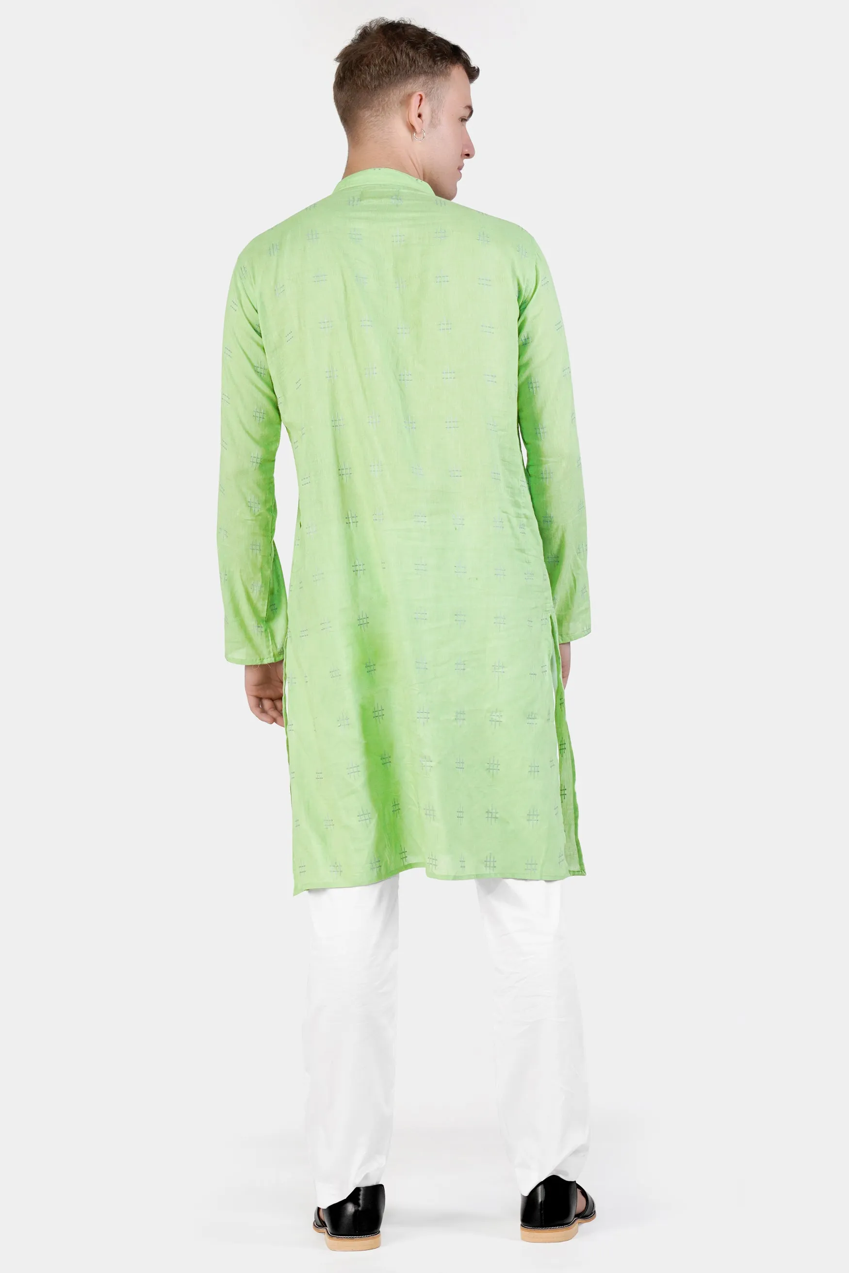 Beryl Green Dobby Textured Premium Giza Cotton Kurta