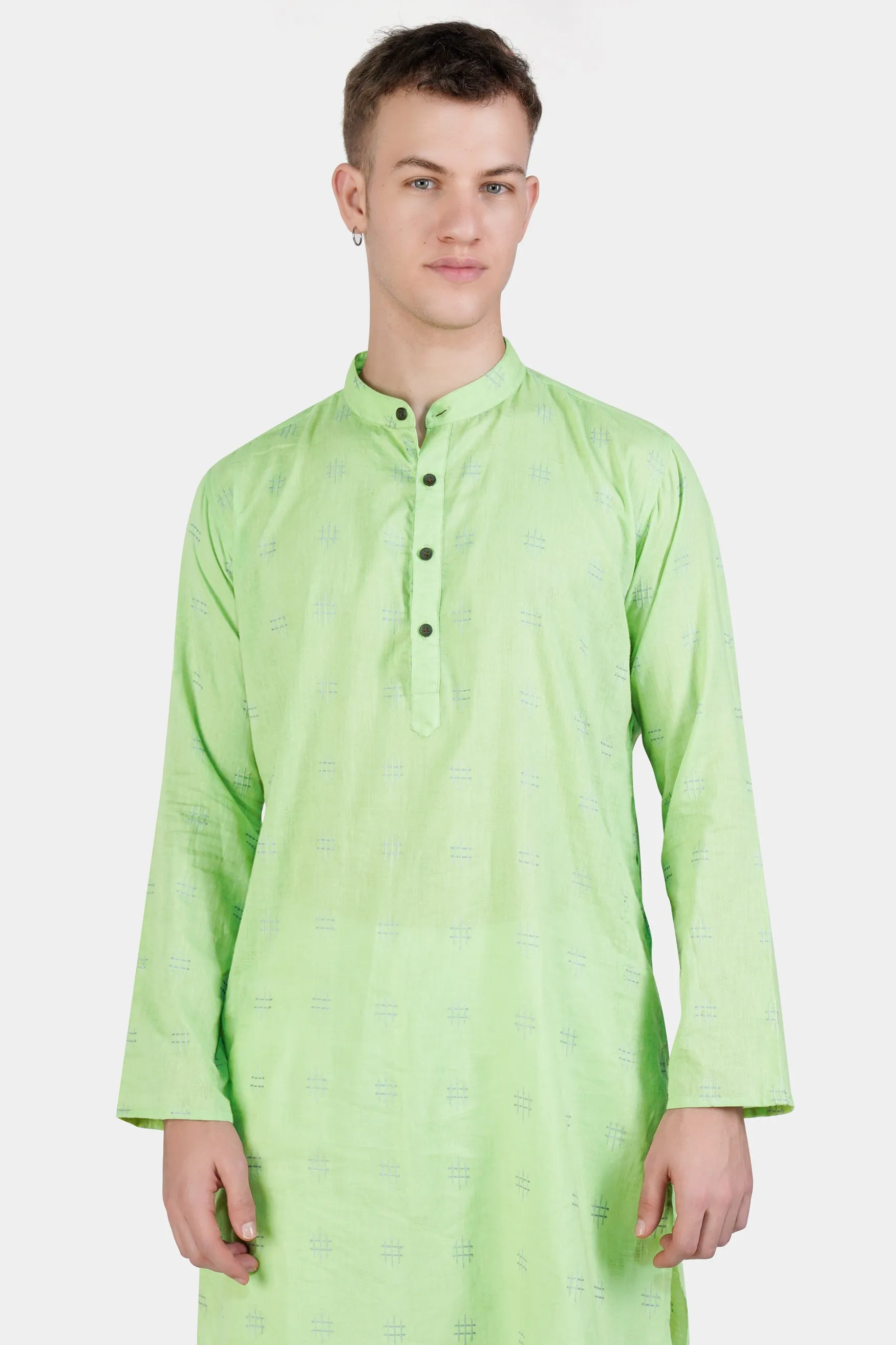 Beryl Green Dobby Textured Premium Giza Cotton Kurta