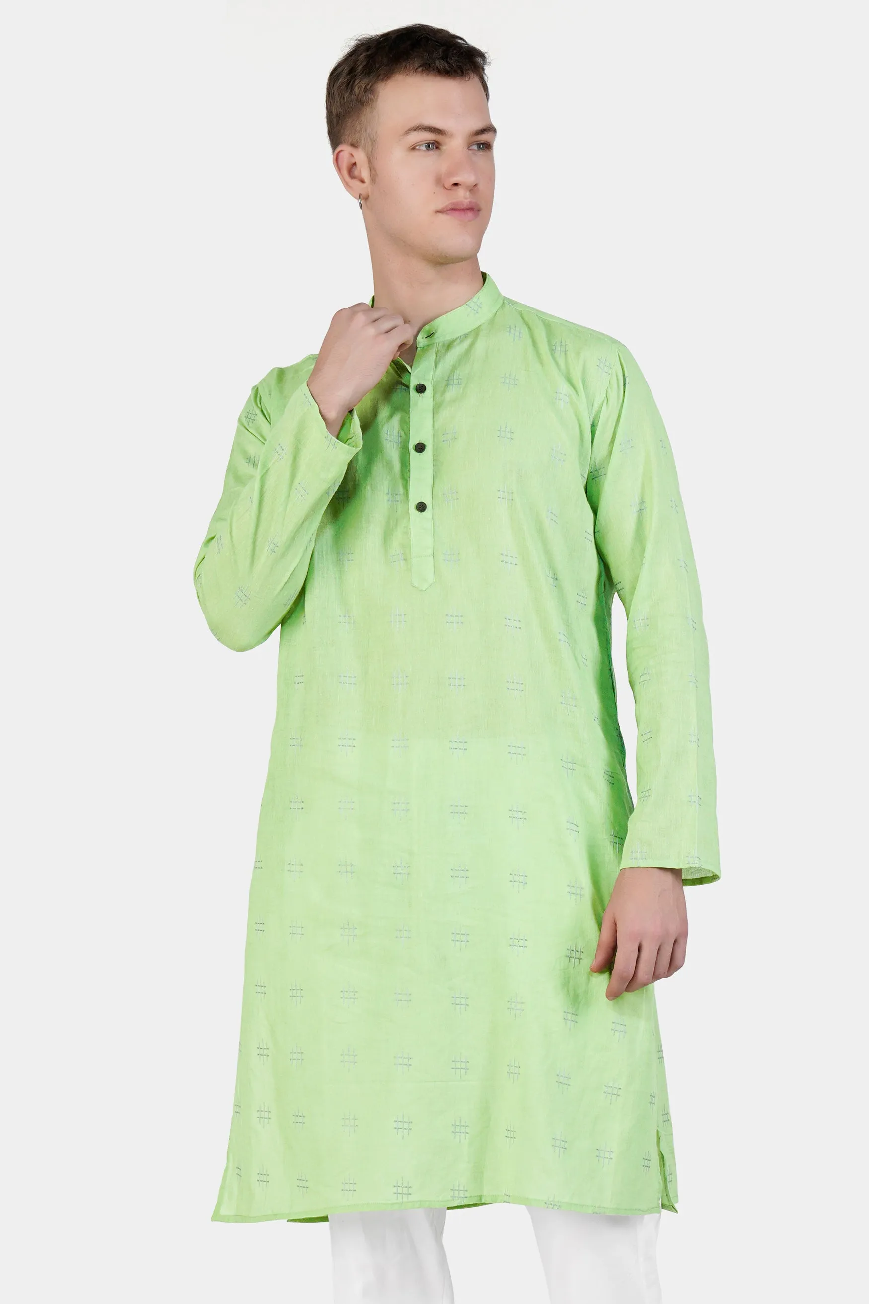 Beryl Green Dobby Textured Premium Giza Cotton Kurta