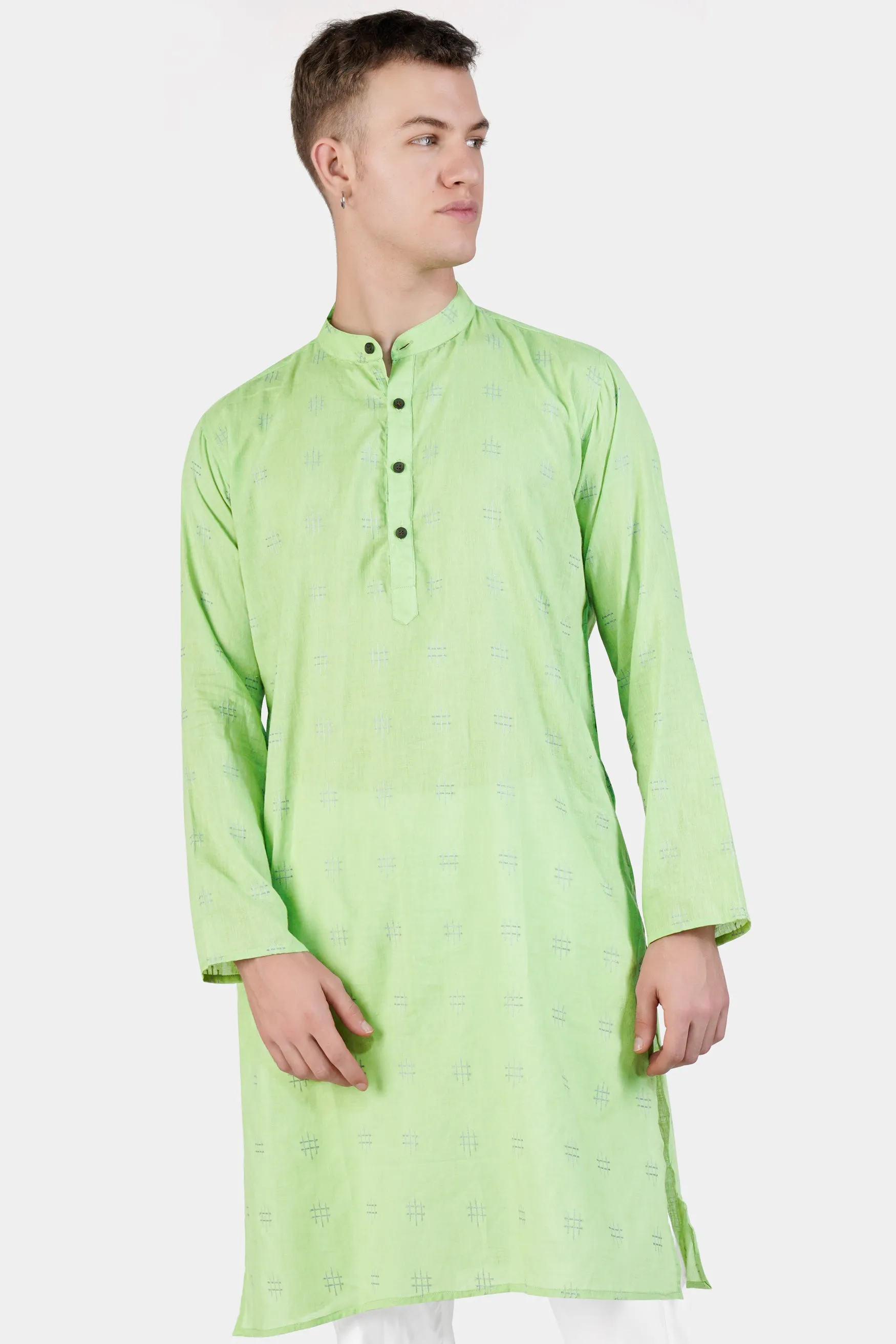 Beryl Green Dobby Textured Premium Giza Cotton Kurta